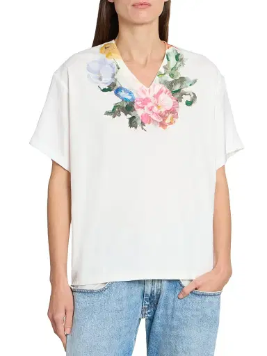 Maison Margiela Women's Floral Cotton V-Neck T-Shirt - Off White - Size XS | Thumbnail 3