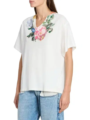 Maison Margiela Women's Floral Cotton V-Neck T-Shirt - Off White - Size XS | Thumbnail 4