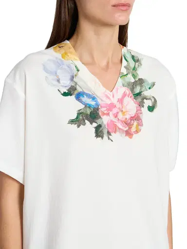 Maison Margiela Women's Floral Cotton V-Neck T-Shirt - Off White - Size XS | Thumbnail 6