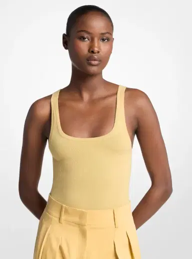 Michael Kors Collection Stretch Cashmere Blend Bodysuit in Yellow | Thumbnail 3 Michael Kors Collection Stretch Cashmere Blend Bodysuit in Yellow | Thumbnail 3