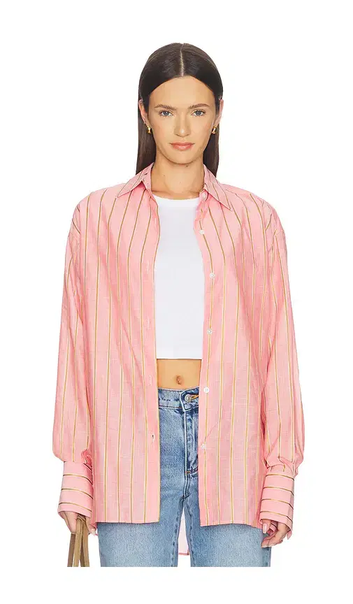 Stripe Boxy Long Sleeve Button Up