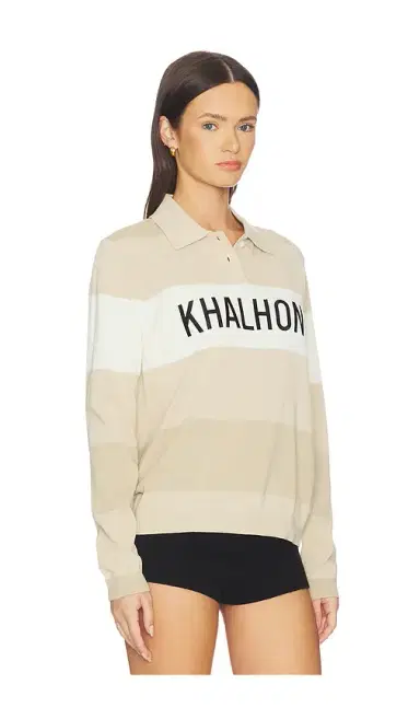 Khalhon Coastal Stripe Knit Polo Top | Thumbnail 2