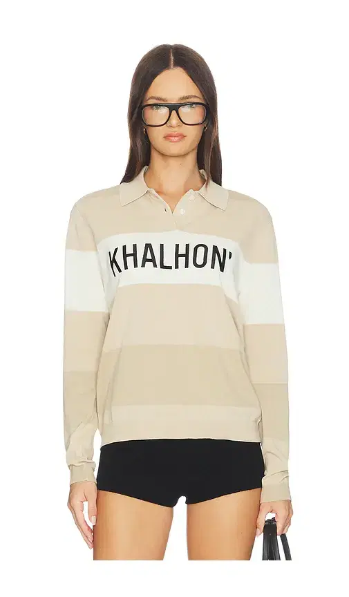 Khalhon Coastal Stripe Knit Polo Top