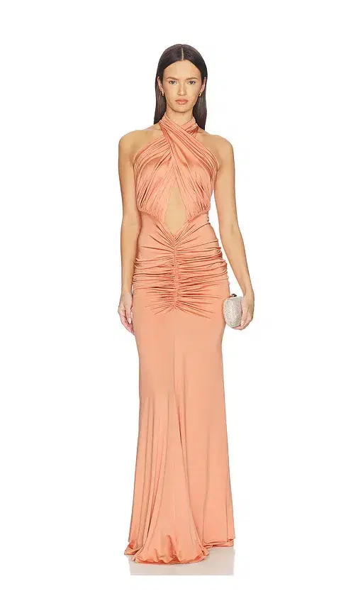 LaPointe Sleeveless Halter Ruched Gown