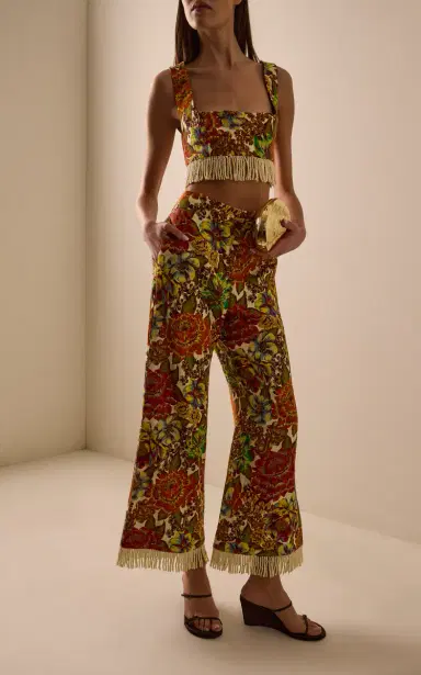 ALÉMAIS Lana Fringed Floral Linen Flared Pants | Thumbnail 2 ALÉMAIS Lana Fringed Floral Linen Flared Pants | Thumbnail 2