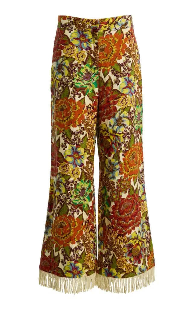 Lana Fringed Floral Linen Flared Pants
