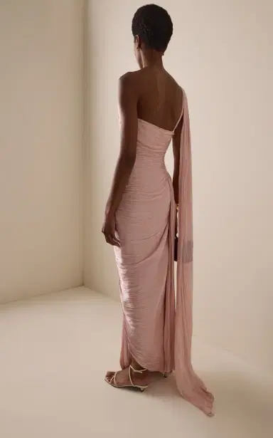 Marmar Halim Exclusive One-Shoulder Draped Hand-Pleated Silk Roseya Gown | Thumbnail 4 Marmar Halim Exclusive One-Shoulder Draped Hand-Pleated Silk Roseya Gown | Thumbnail 4