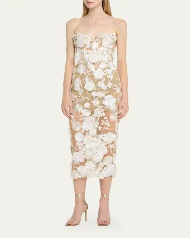 Bronx and Banco Jasmine Strapless Floral Applique Midi Dress | Thumbnail 2 Bronx and Banco Jasmine Strapless Floral Applique Midi Dress | Thumbnail 2