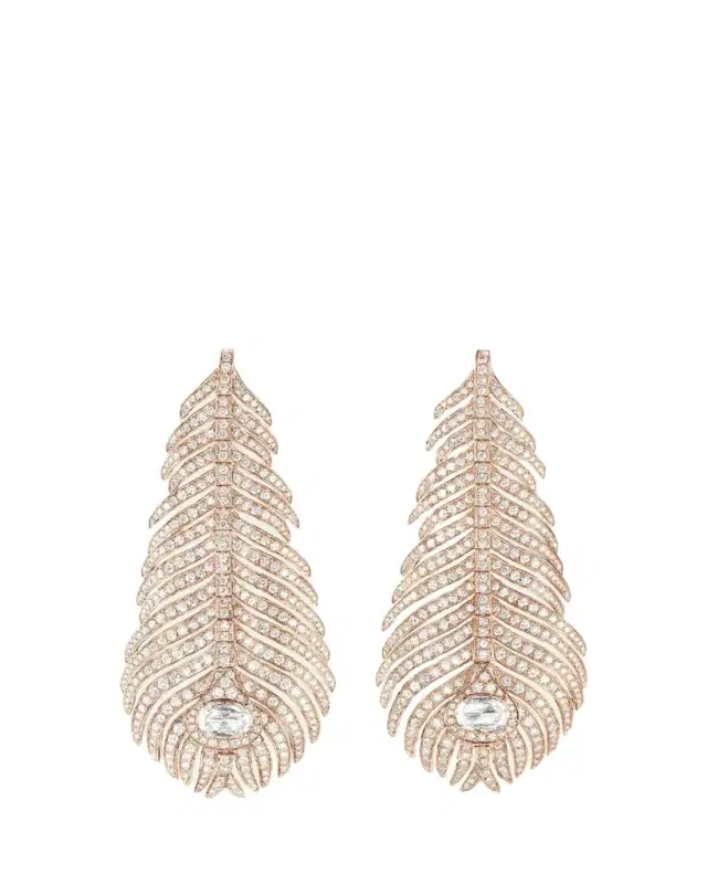 Boucheron Plume de Paon Diamond Pendant Earrings in Pink Gold