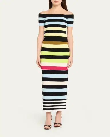 Christopher John Rogers Off-The-Shoulder Striped Body-con Knit Top | Thumbnail 2