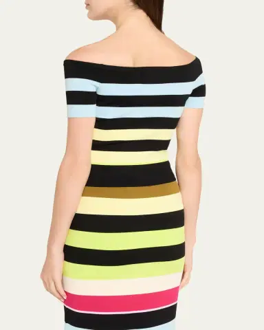 Christopher John Rogers Off-The-Shoulder Striped Body-con Knit Top | Thumbnail 3