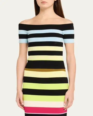 Christopher John Rogers Off-The-Shoulder Striped Body-con Knit Top | Thumbnail 4
