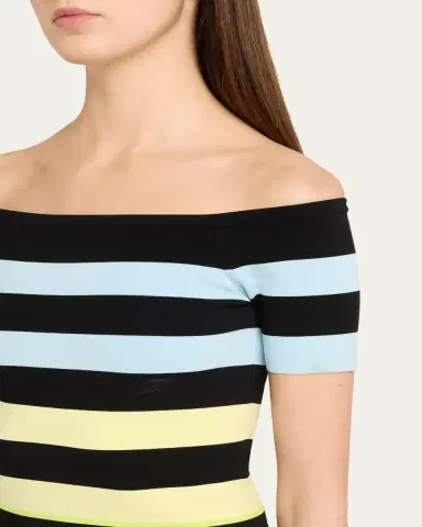 Christopher John Rogers Off-The-Shoulder Striped Body-con Knit Top | Thumbnail 5