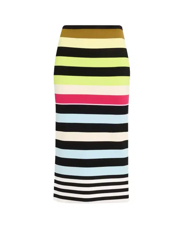 Striped Knit Body-Con Midi Skirt