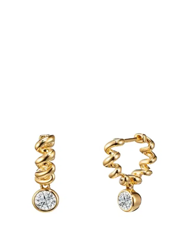 Boochier 18K Yellow Gold Diamond Slinkee Huggie Drop Earrings