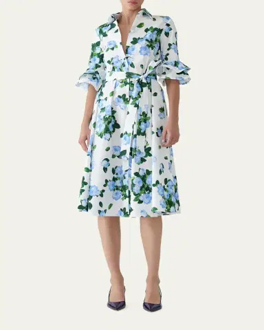 Carolina Herrera Tiered Ruffle Sleeve Belted Midi Shirtdress | Thumbnail 2 Carolina Herrera Tiered Ruffle Sleeve Belted Midi Shirtdress | Thumbnail 2