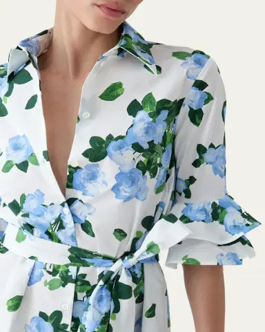 Carolina Herrera Tiered Ruffle Sleeve Belted Midi Shirtdress | Thumbnail 4 Carolina Herrera Tiered Ruffle Sleeve Belted Midi Shirtdress | Thumbnail 4