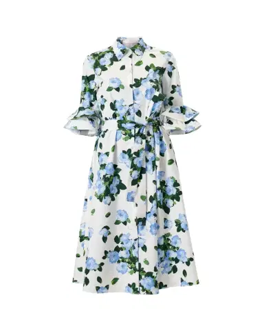 Carolina Herrera Tiered Ruffle Sleeve Belted Midi Shirtdress | Thumbnail 1 Carolina Herrera Tiered Ruffle Sleeve Belted Midi Shirtdress | Thumbnail 1