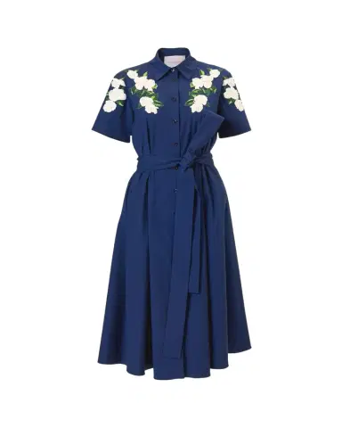 Carolina Herrera Rose Embroidered Short-Sleeve Midi Shirtdress | Thumbnail 1