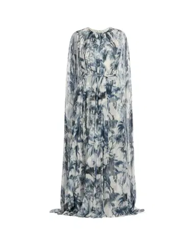 Oscar de la Renta Palm-Print Silk Cape-Sleeve Gown | Thumbnail 1