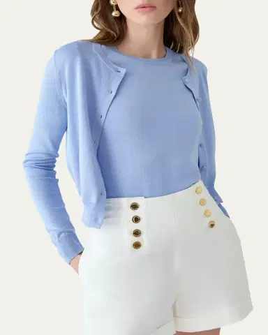 Carolina Herrera Silk-Cotton Crewneck Cardigan | Thumbnail 4