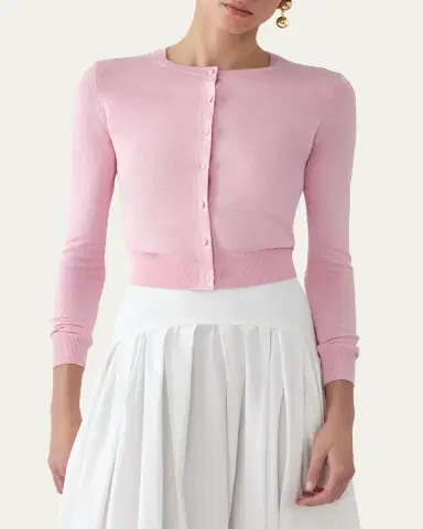 Carolina Herrera Silk-Cotton Crewneck Cardigan | Thumbnail 8