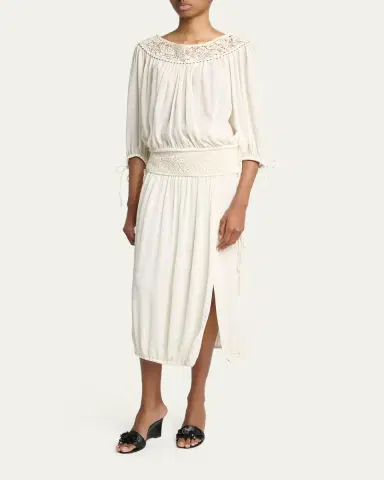 Isabel Marant Nilma Guipure Lace Crinkle Silk Midi Balloon Skirt | Thumbnail 2