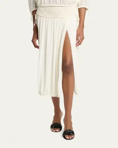 Isabel Marant Nilma Guipure Lace Crinkle Silk Midi Balloon Skirt | Thumbnail 4