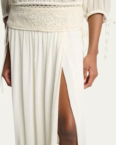 Isabel Marant Nilma Guipure Lace Crinkle Silk Midi Balloon Skirt | Thumbnail 5