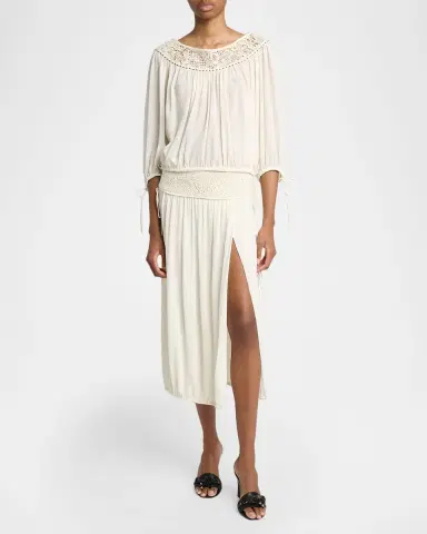 Isabel Marant Nilma Guipure Lace Crinkle Silk Midi Balloon Skirt | Thumbnail 6