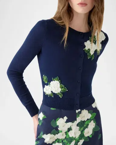 Carolina Herrera Sequined Floral Embroidered Crewneck Cardigan | Thumbnail 7 Carolina Herrera Sequined Floral Embroidered Crewneck Cardigan | Thumbnail 7