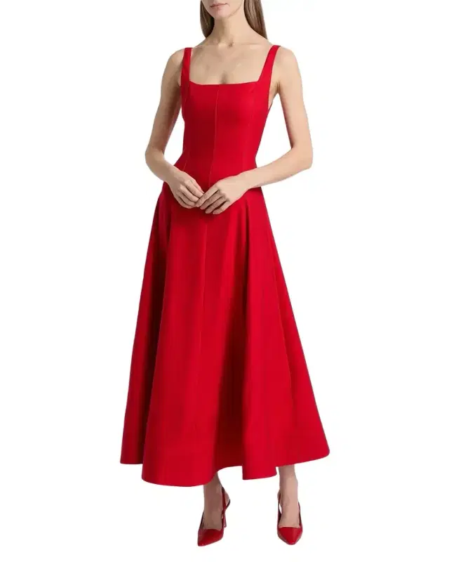 Polly Linen-Blend Tie-Back Midi-Dress
