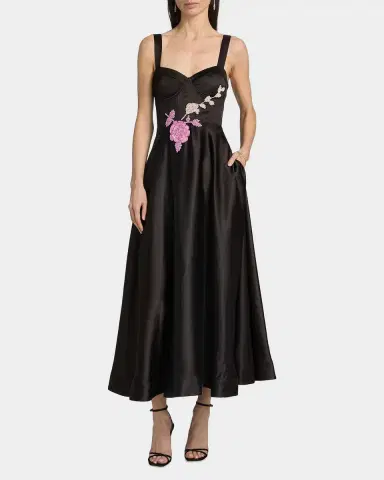 As It May Satin Embroidered Floral Cocktail Dress | Thumbnail 4 As It May Satin Embroidered Floral Cocktail Dress | Thumbnail 4