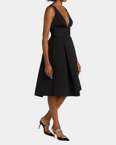 Amsale Faille Deep V-Neck Dress | Thumbnail 3 Amsale Faille Deep V-Neck Dress | Thumbnail 3