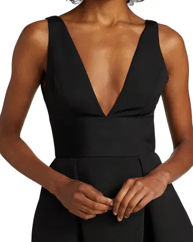 Amsale Faille Deep V-Neck Dress | Thumbnail 4 Amsale Faille Deep V-Neck Dress | Thumbnail 4