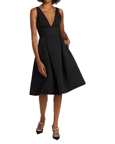 Amsale Faille Deep V-Neck Dress | Thumbnail 1 Amsale Faille Deep V-Neck Dress | Thumbnail 1