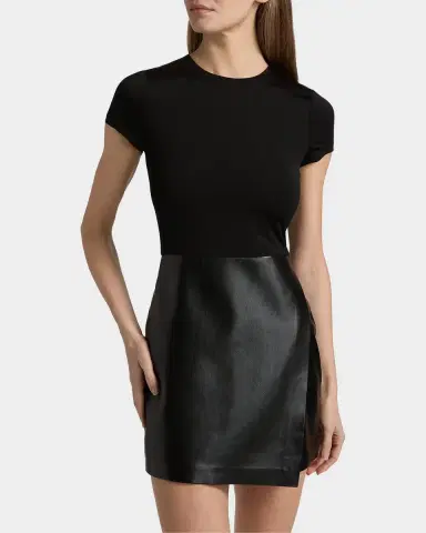 Alice + Olivia Sabine Mixed-Media Short-Sleeve Minidress | Thumbnail 4 Alice + Olivia Sabine Mixed-Media Short-Sleeve Minidress | Thumbnail 4