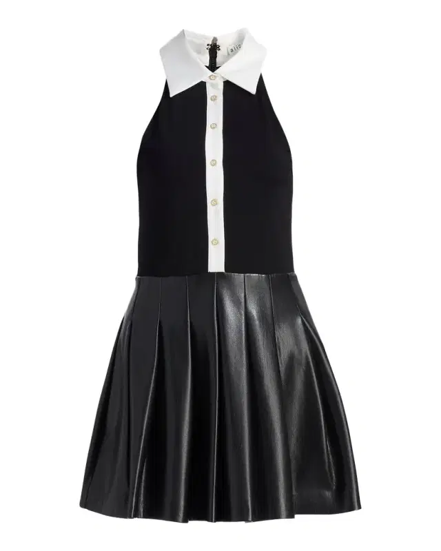 Tate Vegan Leather Sleeveless Polo Mini Shirtdress