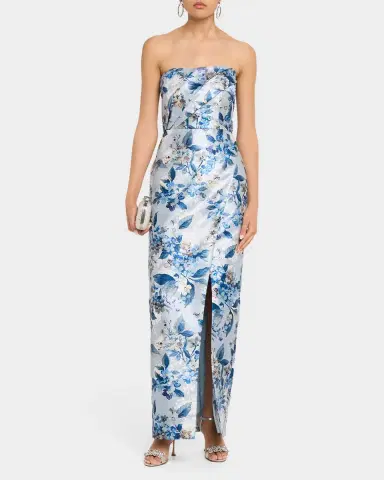 Aidan Mattox Strapless Floral Jacquard Column Gown | Thumbnail 2