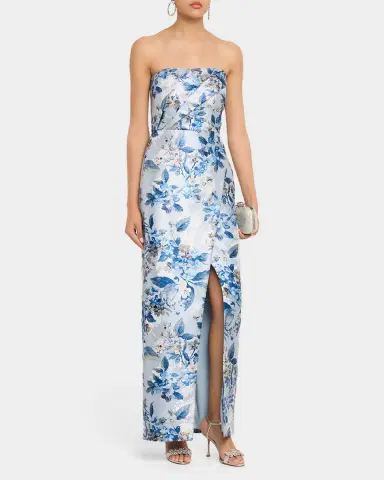 Aidan Mattox Strapless Floral Jacquard Column Gown | Thumbnail 4