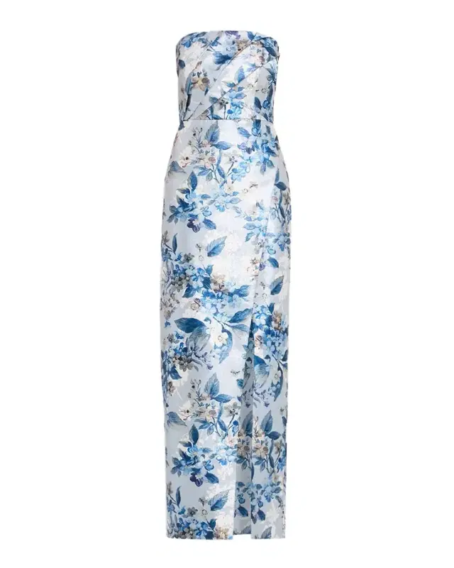 Aidan Mattox Strapless Floral Jacquard Column Gown