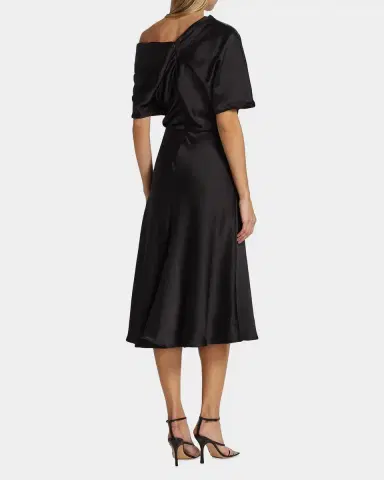 Amsale Draped Satin One-Shoulder Midi-Dress | Thumbnail 3 Amsale Draped Satin One-Shoulder Midi-Dress | Thumbnail 3