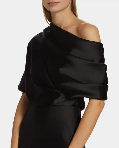 Amsale Draped Satin One-Shoulder Midi-Dress | Thumbnail 5 Amsale Draped Satin One-Shoulder Midi-Dress | Thumbnail 5