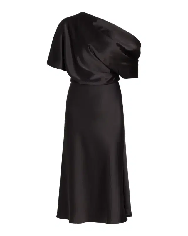 Amsale Draped Satin One-Shoulder Midi-Dress