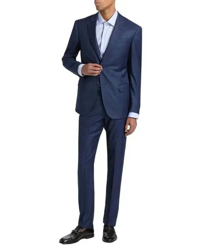 Windowpane Plaid Single-Breasted Wool Suit