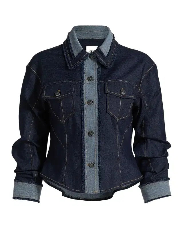 Cinq a Sept Stretch-Cotton Contrast-Stitch Crop Jacket