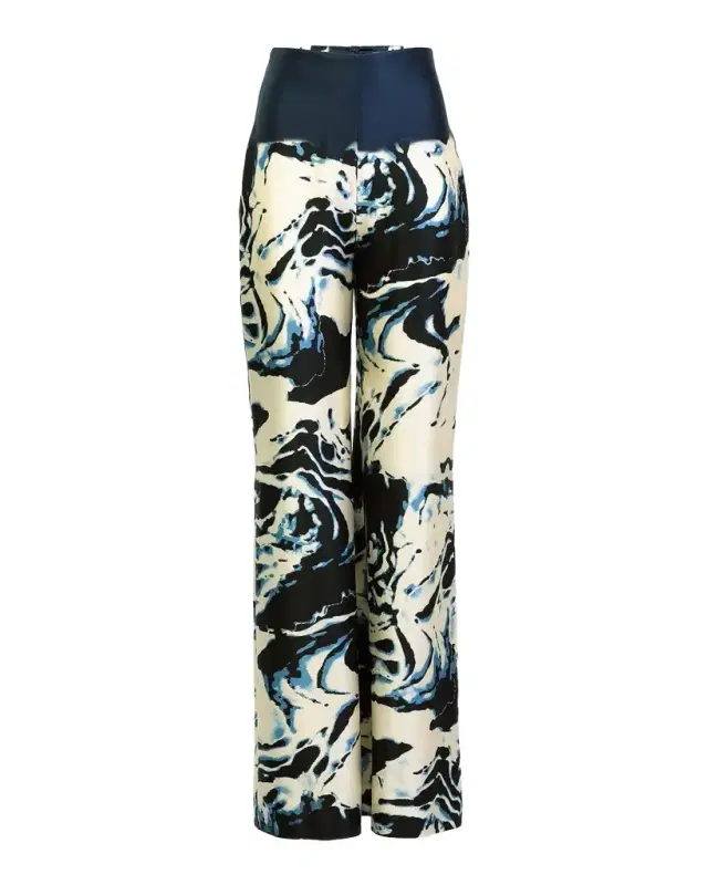 Como Marbleized Silk Wide-Leg Pants