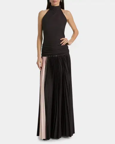 Chiara Boni La Petite Robe Etani Plisse Drop-Waist Halter Gown | Thumbnail 4 Chiara Boni La Petite Robe Etani Plisse Drop-Waist Halter Gown | Thumbnail 4