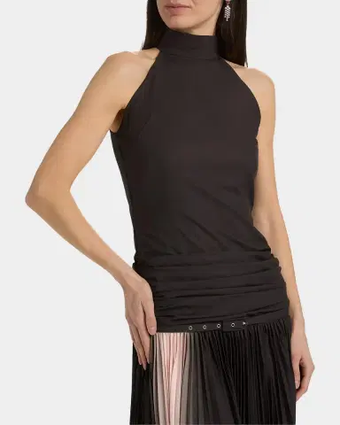 Chiara Boni La Petite Robe Etani Plisse Drop-Waist Halter Gown | Thumbnail 5 Chiara Boni La Petite Robe Etani Plisse Drop-Waist Halter Gown | Thumbnail 5