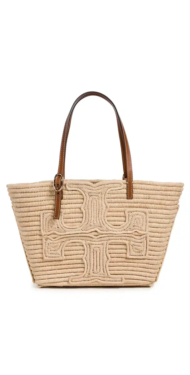 Tory Burch Ella Structured Straw Small Tote Natural One Size